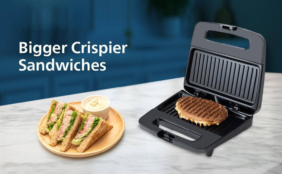 CrispyPro Toaster Sandwich Maker 750W with Non-Stick Coated Plates